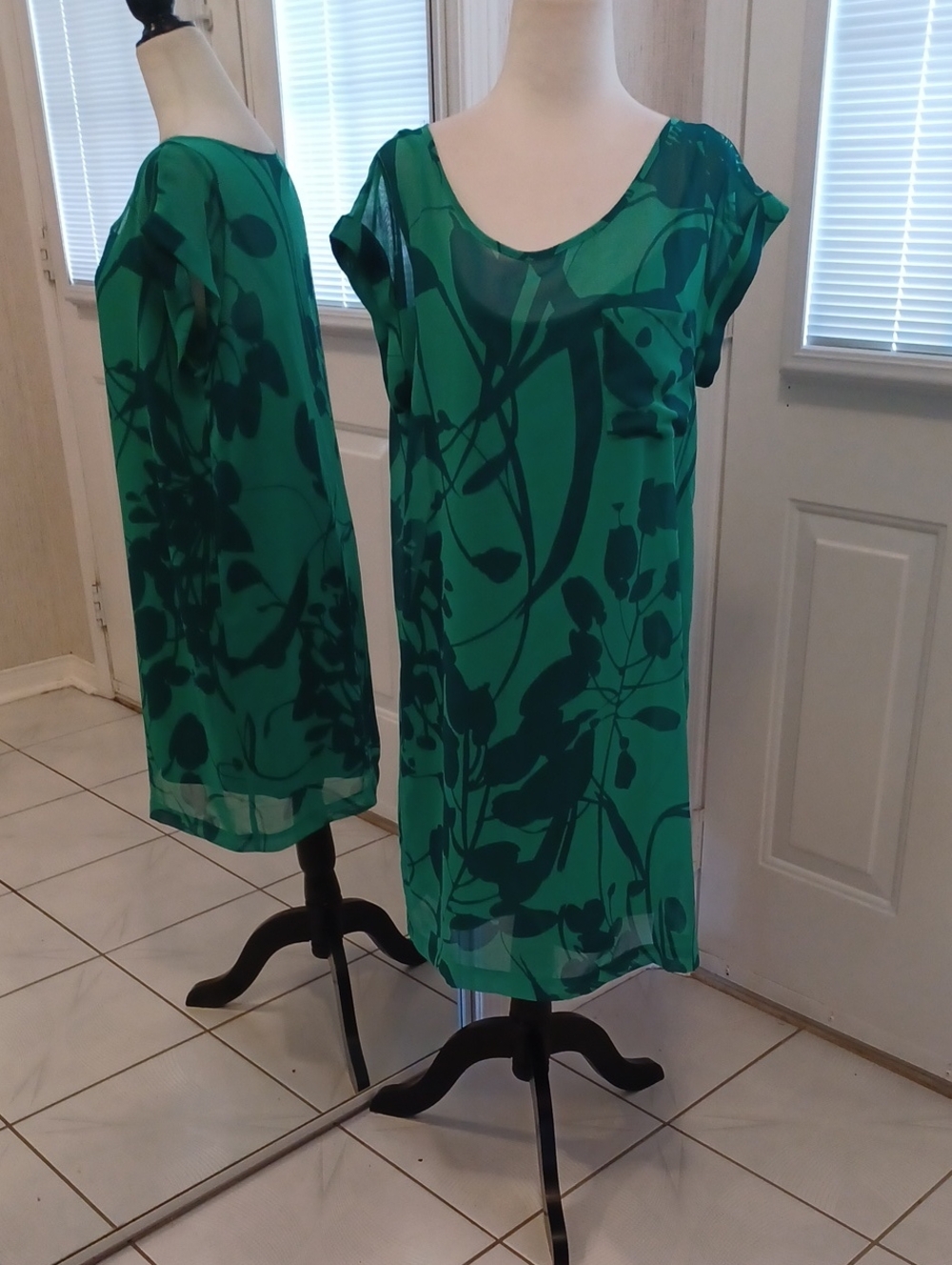 4/$60 Green Floral Print Sheer Dress With Slip Lining - Size Medium
